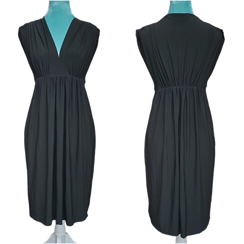 NEW! Norma Kamali Jersey Knit Grecian Draped V-Neck Dress Black - Picture 2 of 8